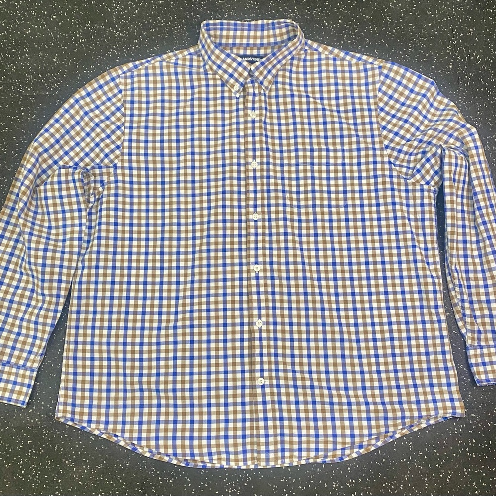 Lands' End Blue and Brown Plaid Men's Traditional fit, SZ XL